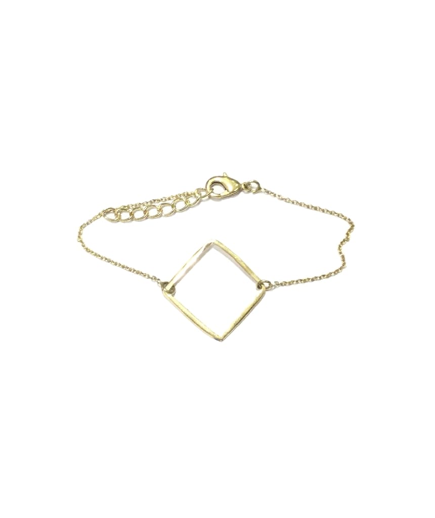 Classic Geometric Bracelet featuring linked shape center and double delicate chains, available in silver and gold finishes.