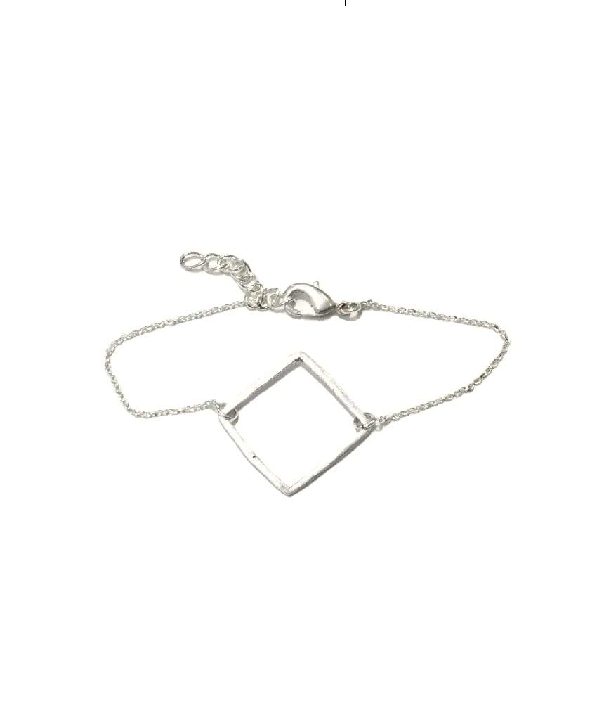 Classic Geometric Bracelet featuring linked shape center and double delicate chains, available in silver and gold finishes.