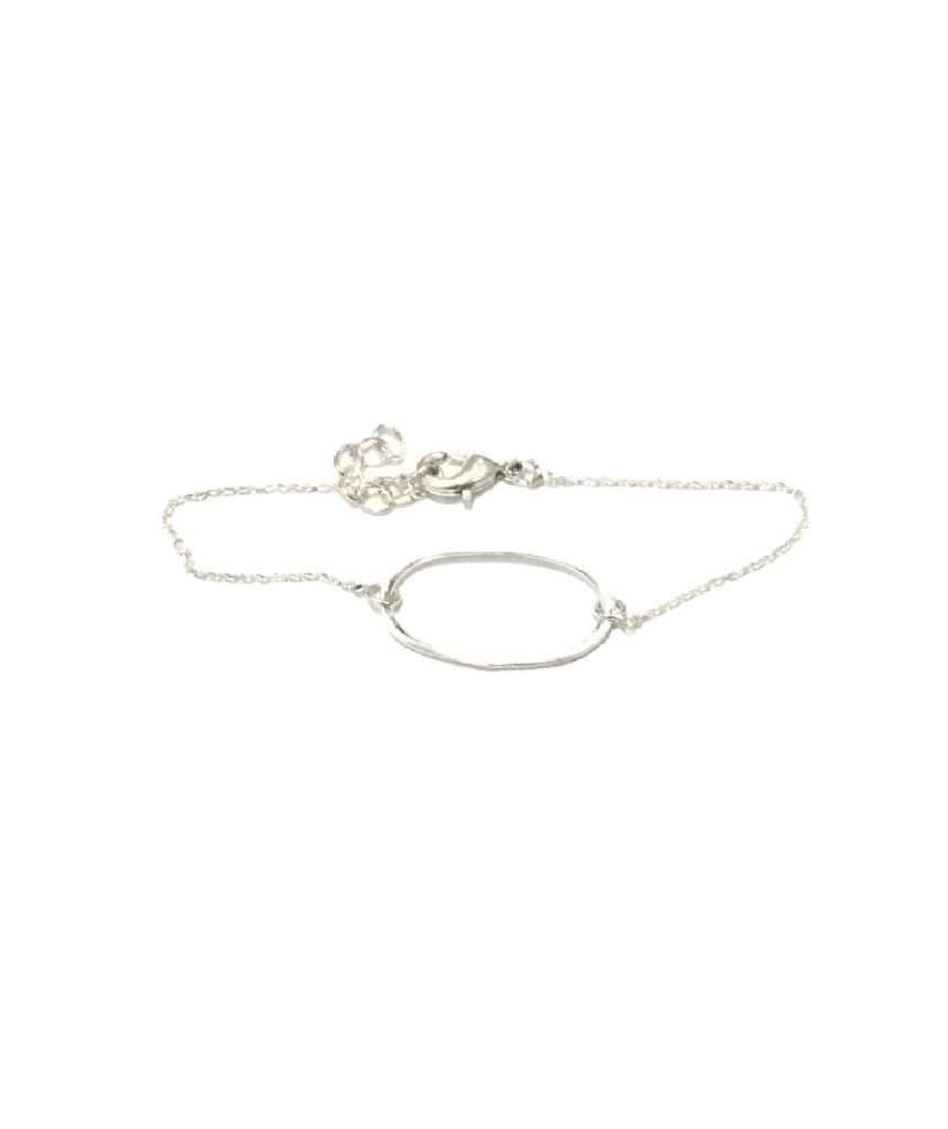 Classic Geometric Bracelet featuring linked shape center and double delicate chains, available in silver and gold finishes.