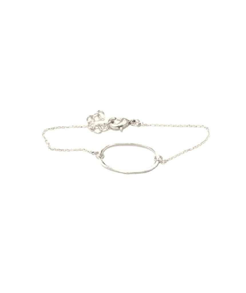 Classic Geometric Bracelet featuring linked shape center and double delicate chains, available in silver and gold finishes.