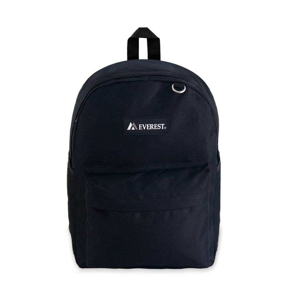 Classic Laptop Backpack with Side Pocket in black, featuring multiple pockets and durable 600D polyester material.