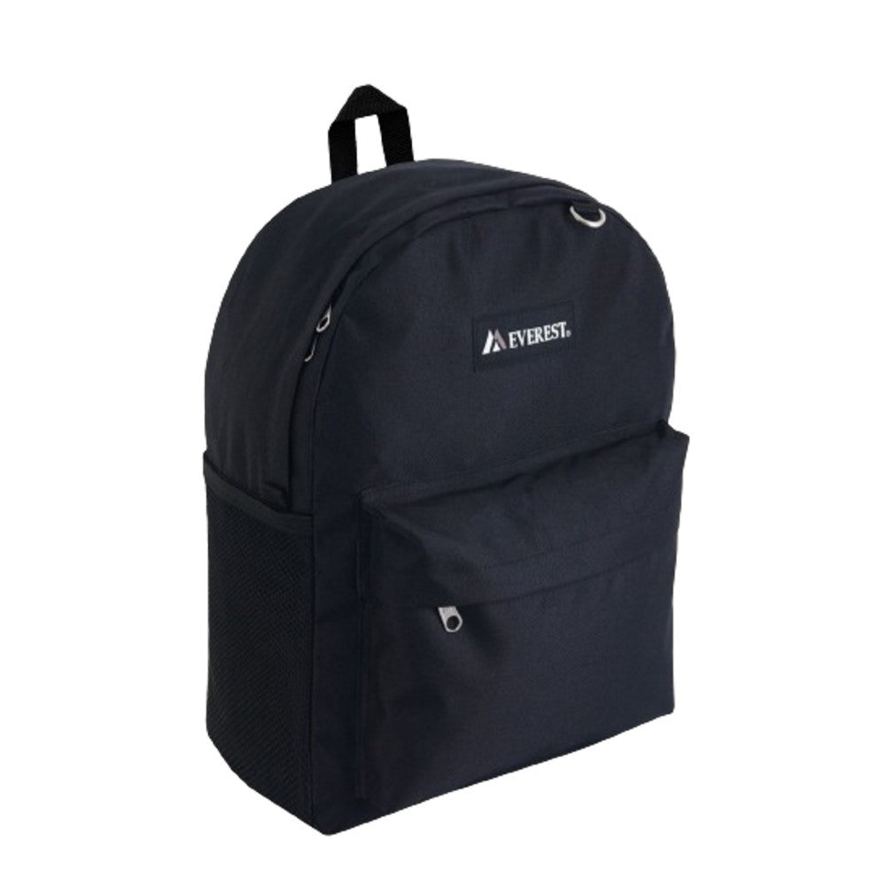 Classic Laptop Backpack with Side Pocket in black, featuring multiple pockets and durable 600D polyester material.