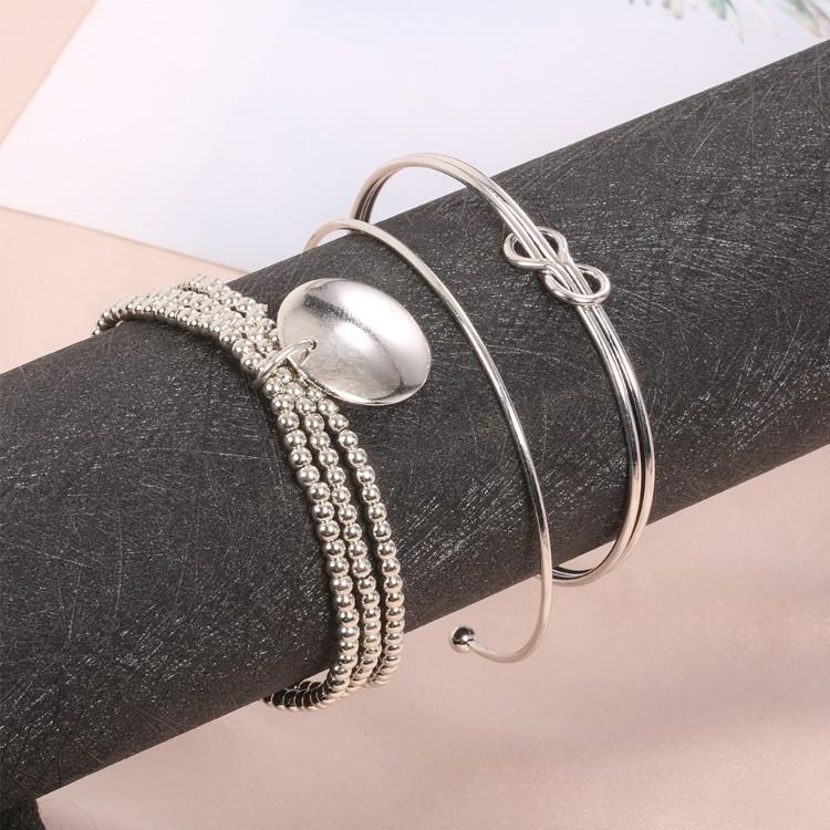 Classic Loveknot Twisted 3 Piece Bracelet Set featuring elegant twisted design and silver plating.