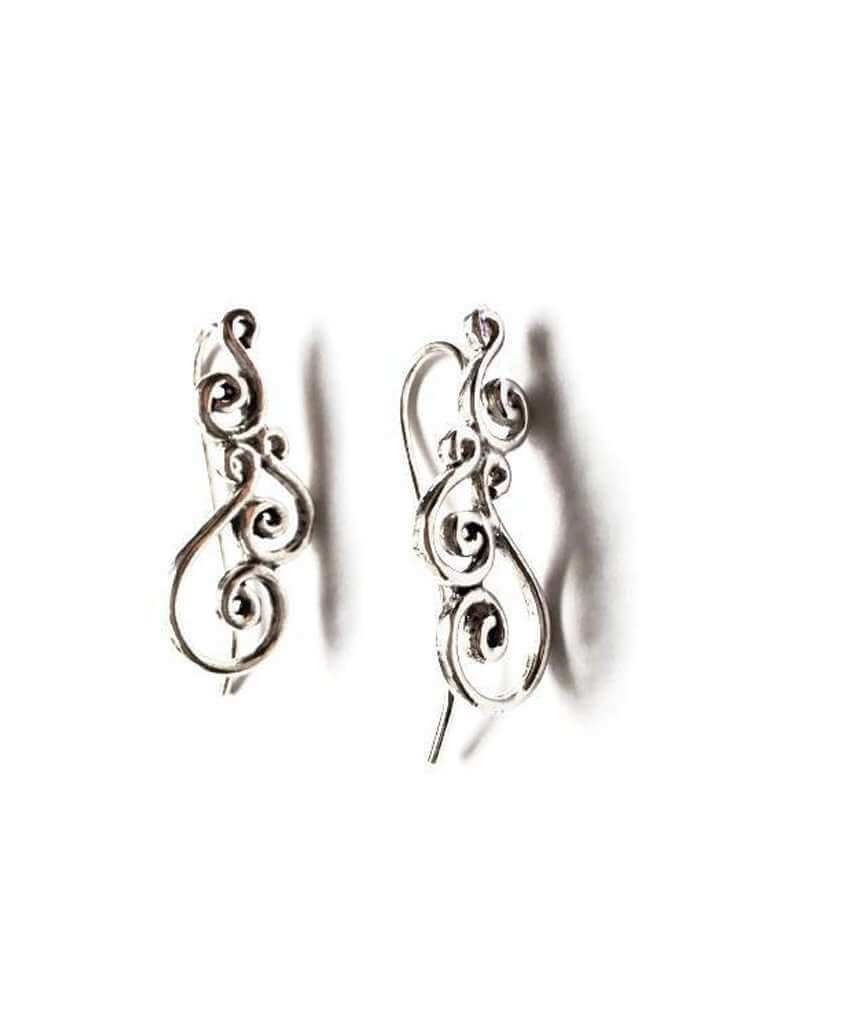 Classic Melody Earrings by Urbiana, handmade brass silver plated earrings with a simple hook fastening and beautiful detailing.