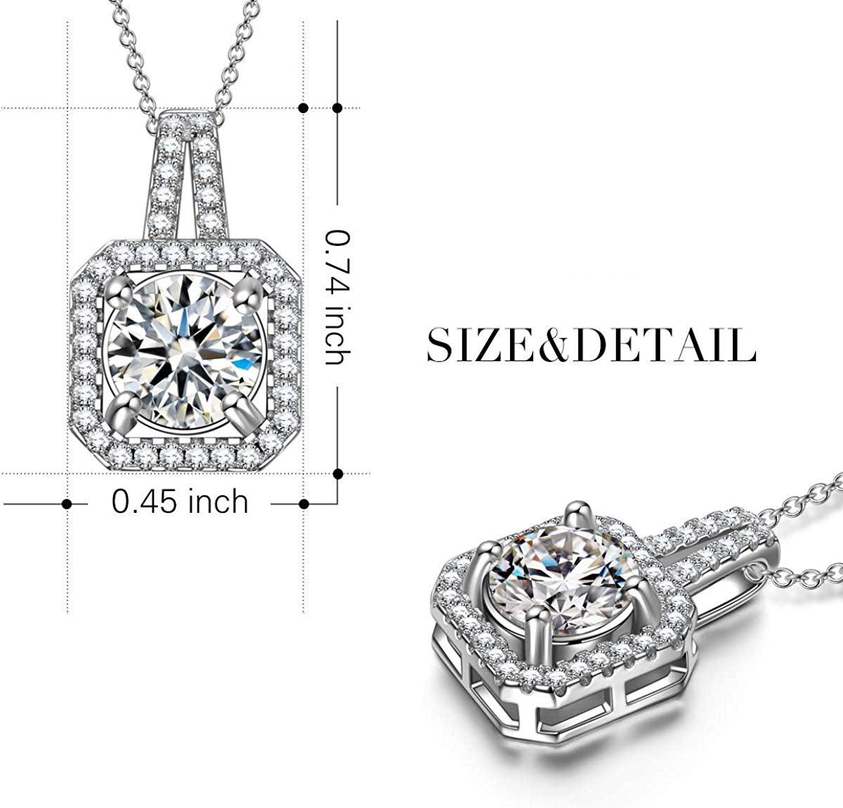 Classic Pave Cushion Frame Pendant Necklace with cubic zirconia stones and rhodium plating, displayed on a soft background.