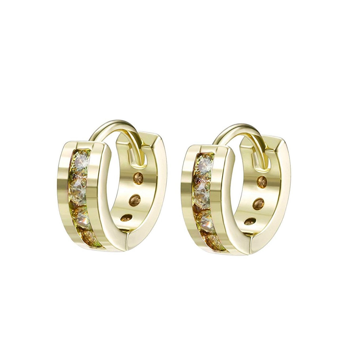 Elegant Classic Round Pave Huggie Earrings featuring 18K gold plating and sparkling Austrian crystals, designed for comfort and style.