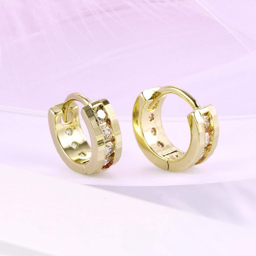 Elegant Classic Round Pave Huggie Earrings featuring 18K gold plating and sparkling Austrian crystals, designed for comfort and style.