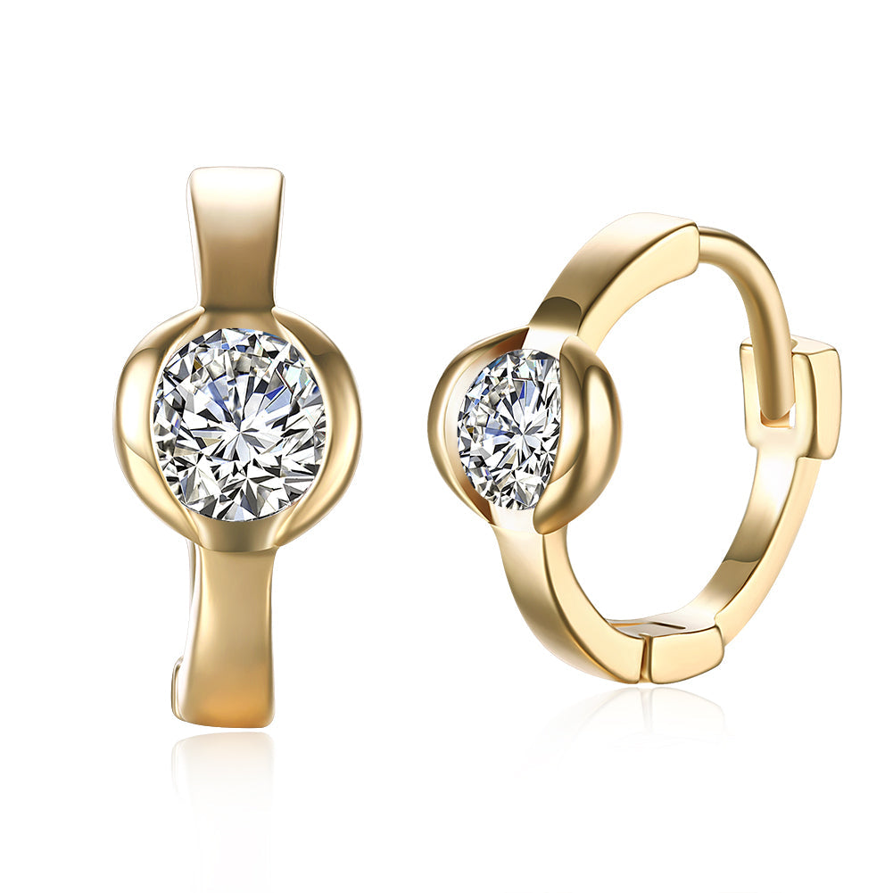 Classic Stone Huggie Earring in 18K Gold Plated with Crystals, showcasing elegant design and sparkling details.