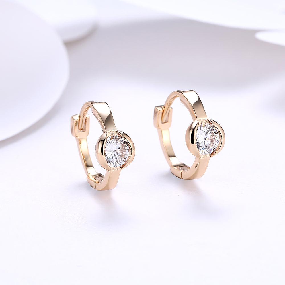 Classic Stone Huggie Earring in 18K Gold Plated with Crystals, showcasing elegant design and sparkling details.