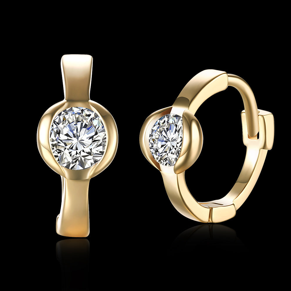 Classic Stone Huggie Earring in 18K Gold Plated with Crystals, showcasing elegant design and sparkling details.