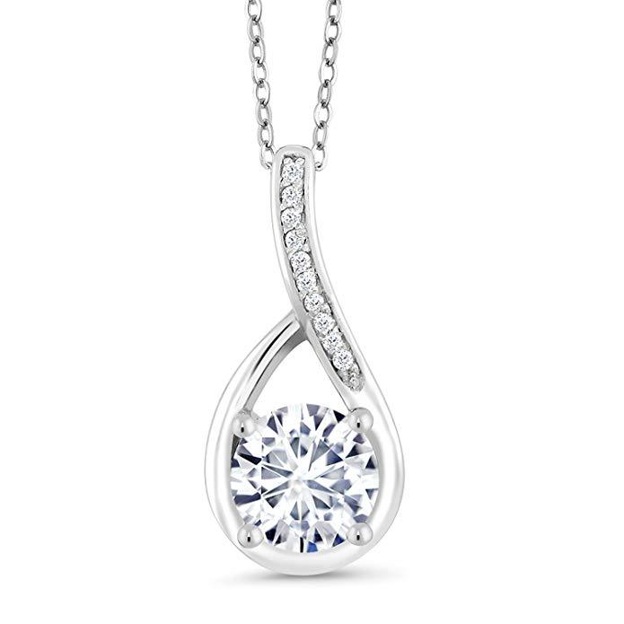 Classic Teardrop Pave Necklace in 18K White Gold with Elements, featuring a delicate teardrop pendant on a link chain.