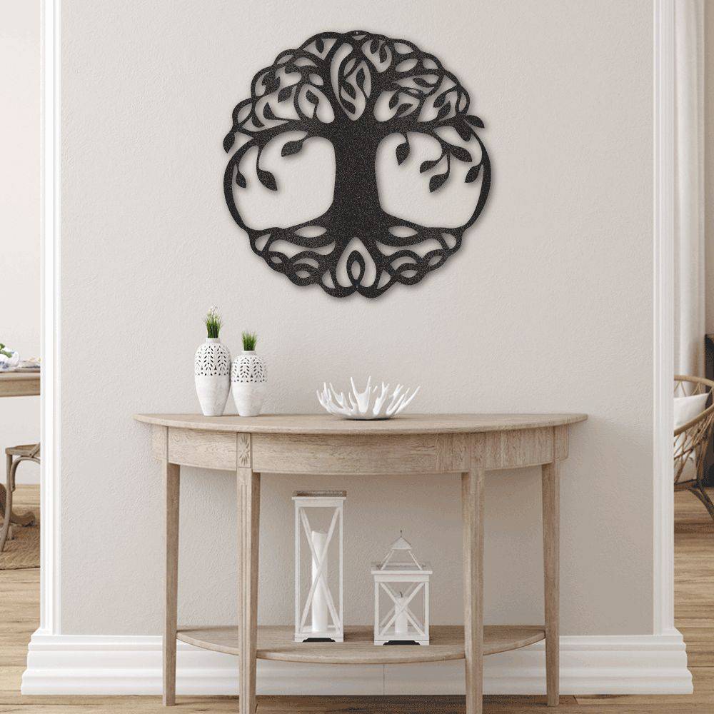 Classic Tree of Life metal wall art, intricately designed and powder-coated for durability, suitable for indoor and outdoor display.