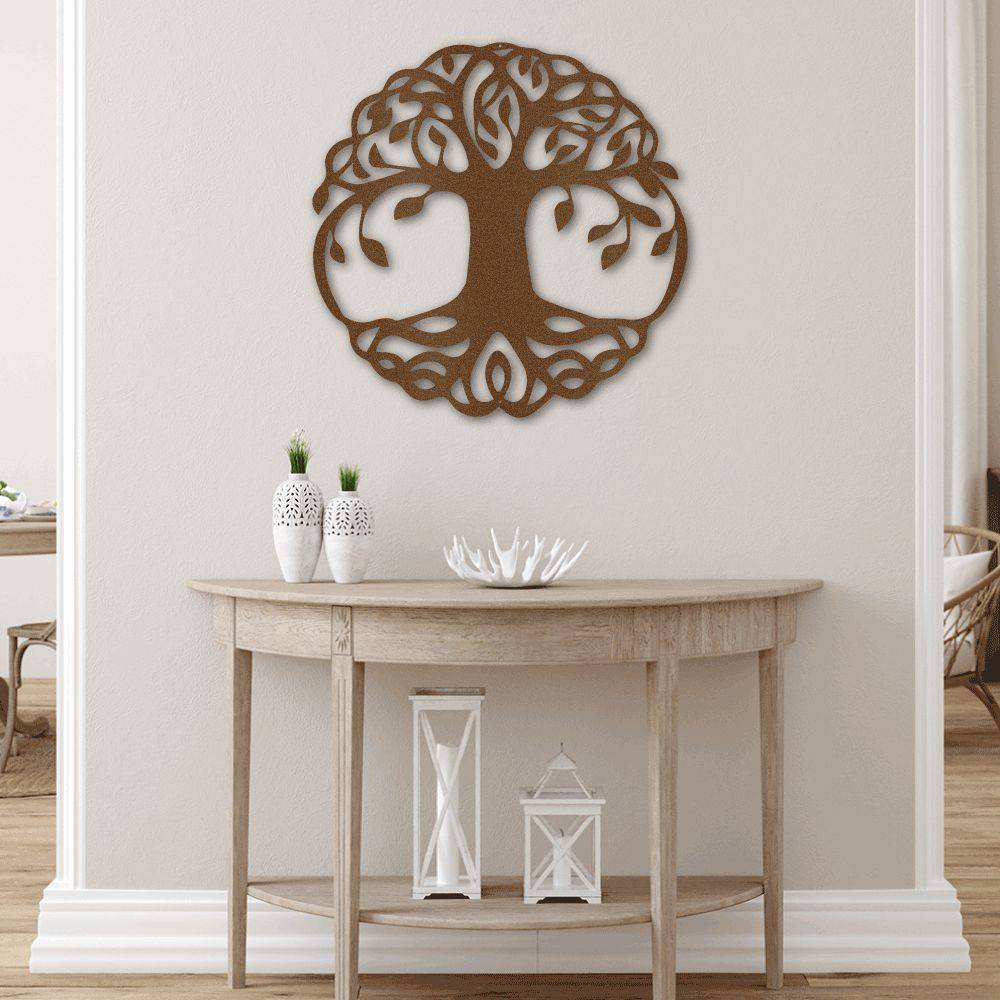 Classic Tree of Life metal wall art, intricately designed and powder-coated for durability, suitable for indoor and outdoor display.