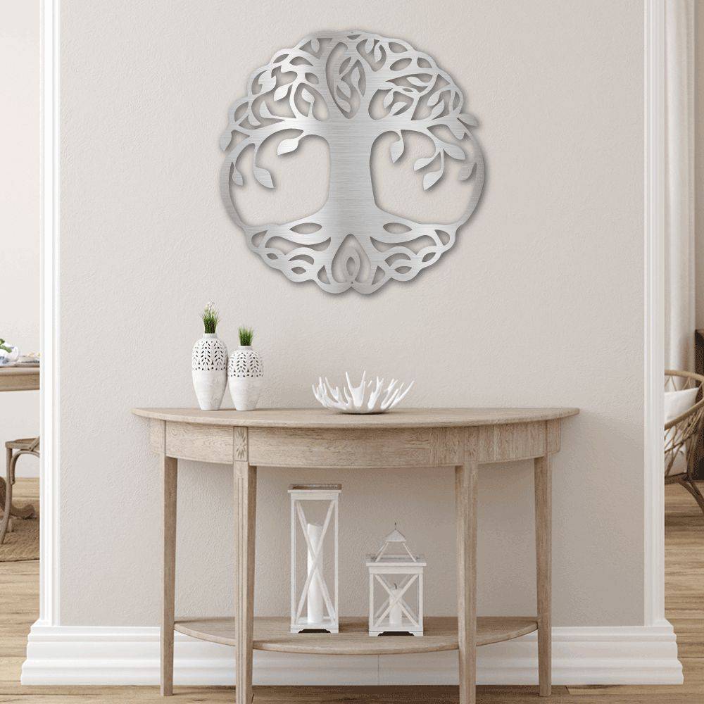 Classic Tree of Life metal wall art, intricately designed and powder-coated for durability, suitable for indoor and outdoor display.