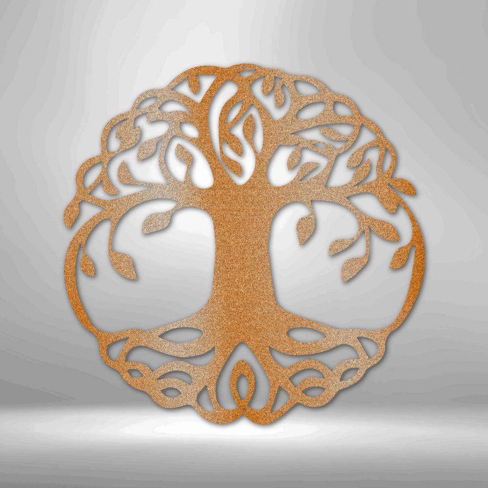 Classic Tree of Life metal wall art, intricately designed and powder-coated for durability, suitable for indoor and outdoor display.