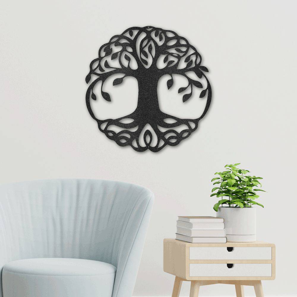 Classic Tree of Life metal wall art, intricately designed and powder-coated for durability, suitable for indoor and outdoor display.