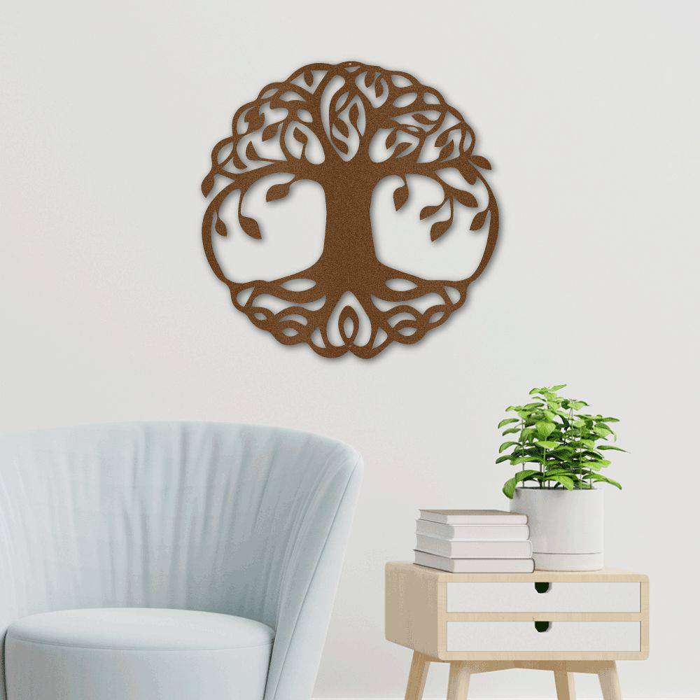 Classic Tree of Life metal wall art, intricately designed and powder-coated for durability, suitable for indoor and outdoor display.