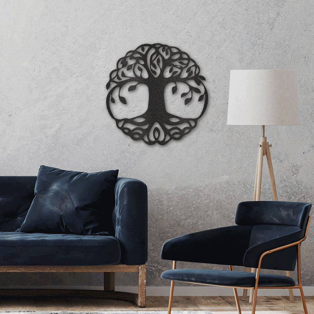 Classic Tree of Life metal wall art, intricately designed and powder-coated for durability, suitable for indoor and outdoor display.