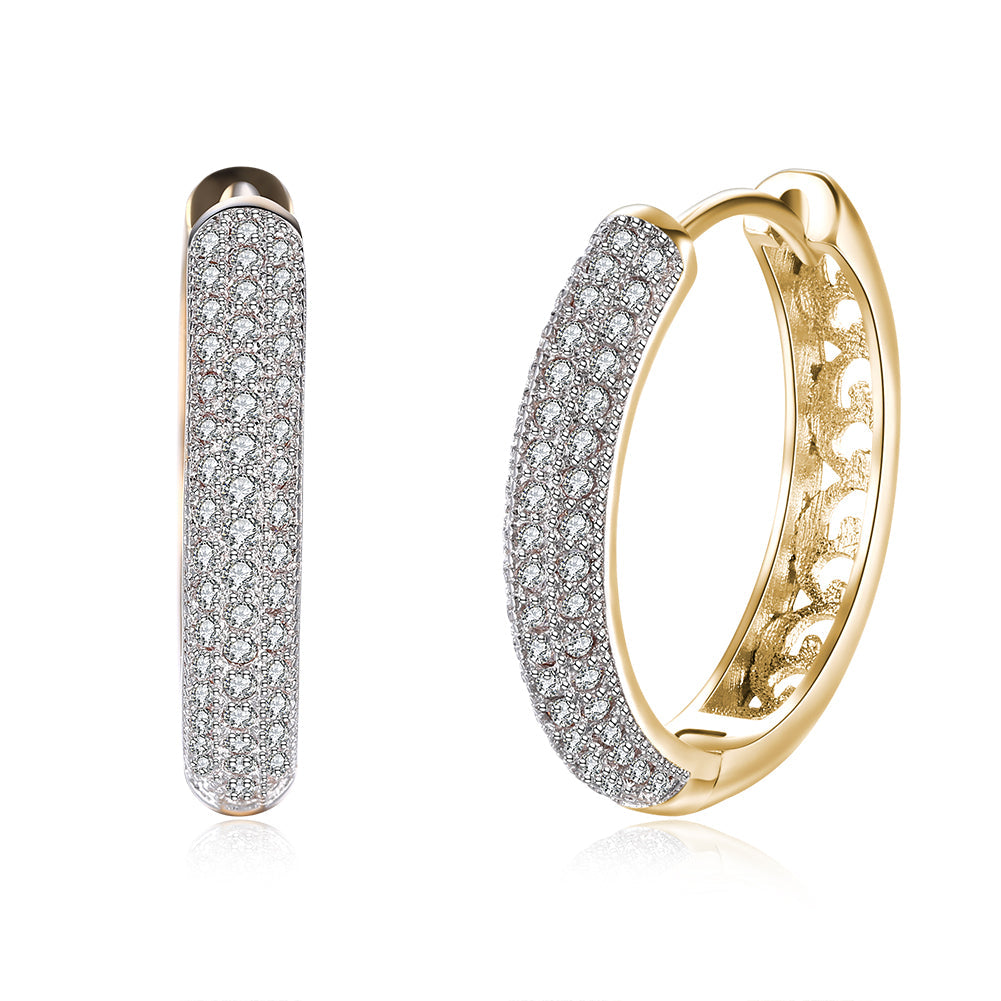 Classic Triple Row Huggie Earring in 18K Gold Plated, showcasing a luxurious design with three rows of shimmering gold.