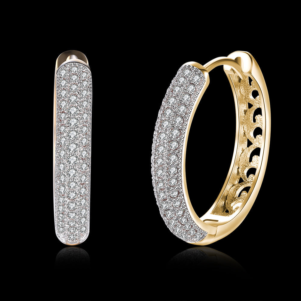 Classic Triple Row Huggie Earring in 18K Gold Plated, showcasing a luxurious design with three rows of shimmering gold.