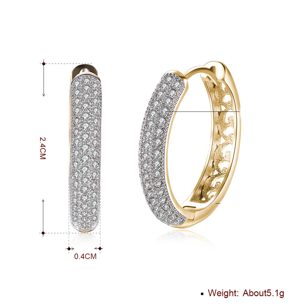 Classic Triple Row Huggie Earring in 18K Gold Plated, showcasing a luxurious design with three rows of shimmering gold.