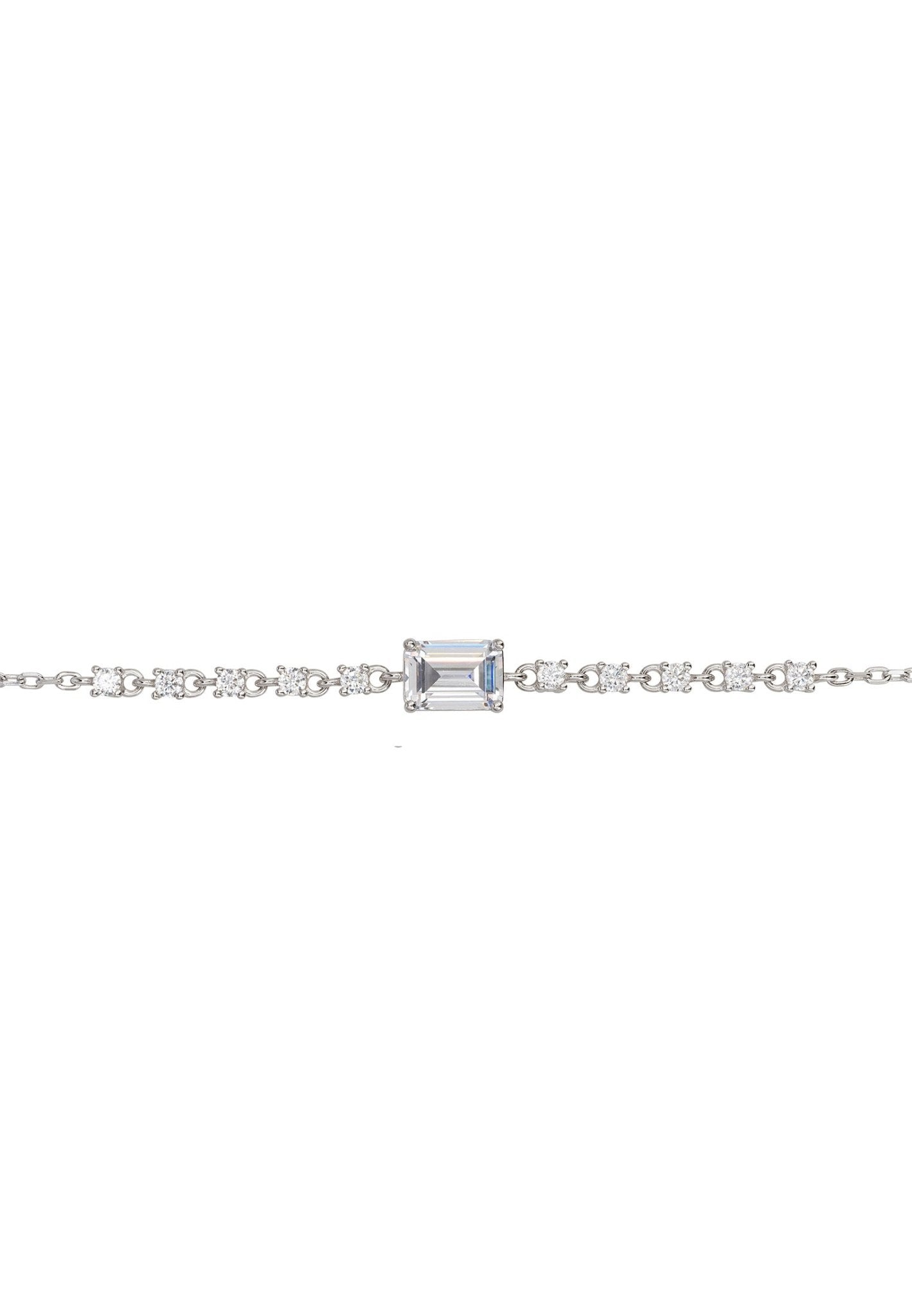 Claudia Gemstone Bracelet in silver featuring a clear quartz gemstone and cubic zirconia accents, elegantly displayed on a soft background.