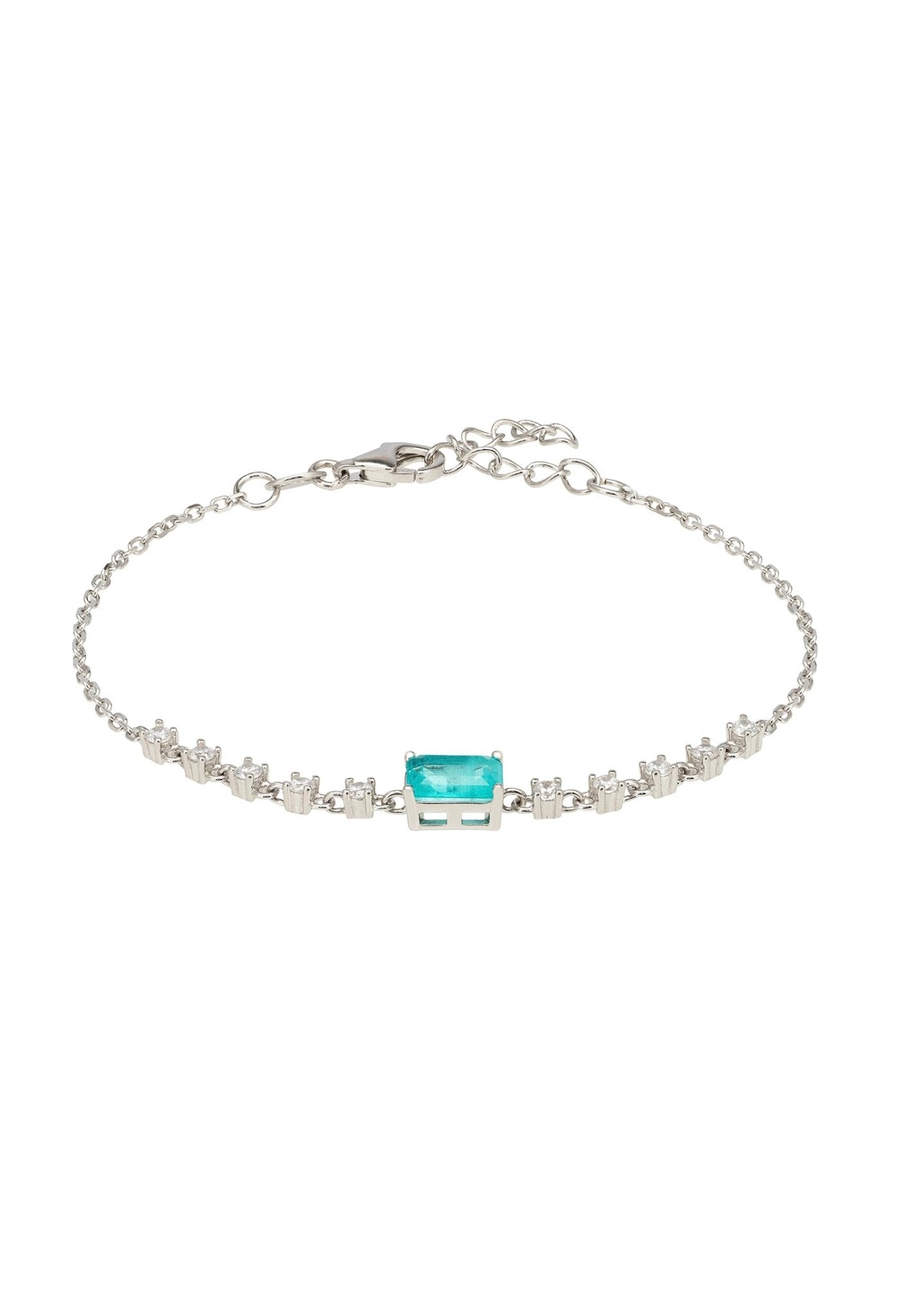 Claudia Gemstone Bracelet featuring a rectangular Paraiba Tourmaline set in sterling silver with cubic zirconia accents.