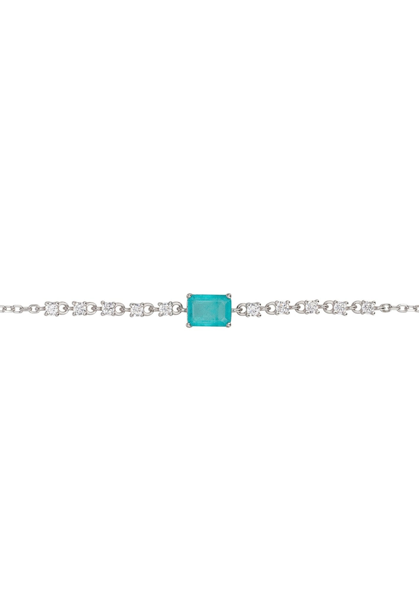 Claudia Gemstone Bracelet featuring a rectangular Paraiba Tourmaline set in sterling silver with cubic zirconia accents.