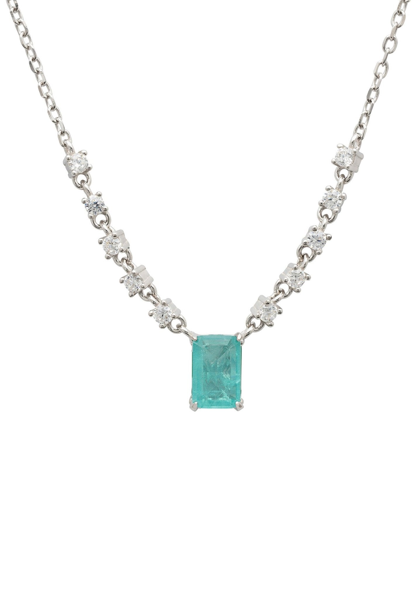 Claudia Gemstone Pendant Necklace featuring a rectangular Paraiba Tourmaline set in 925 sterling silver with cubic zirconia accents.