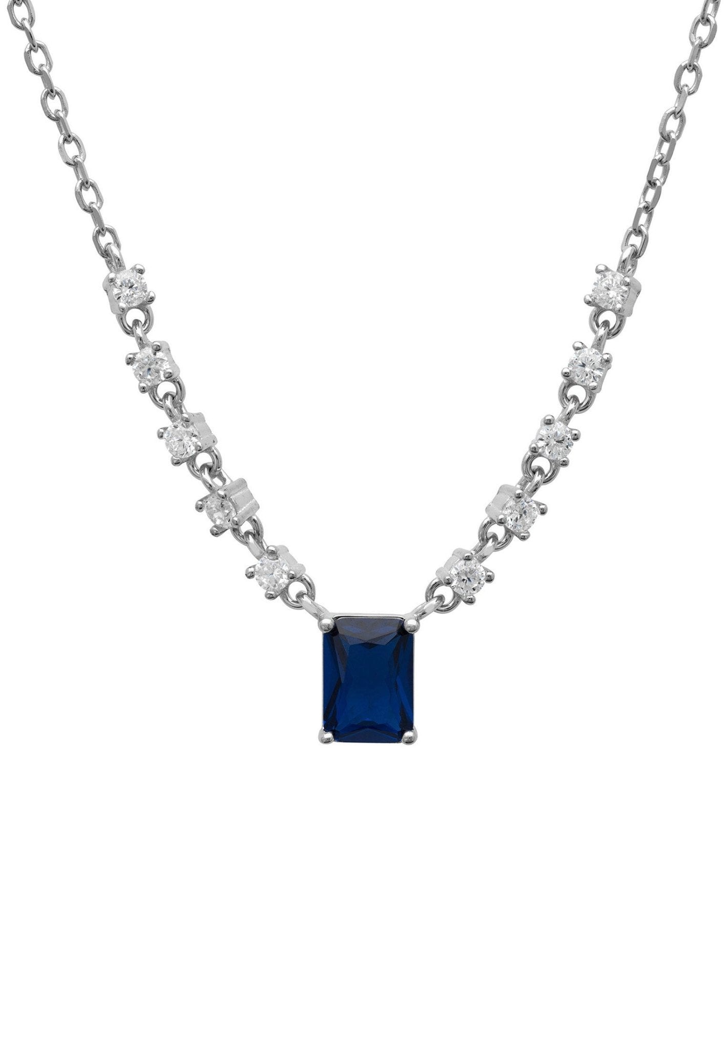 Claudia Gemstone Pendant Necklace featuring a rectangular lab-created sapphire in sterling silver with cubic zirconia accents.