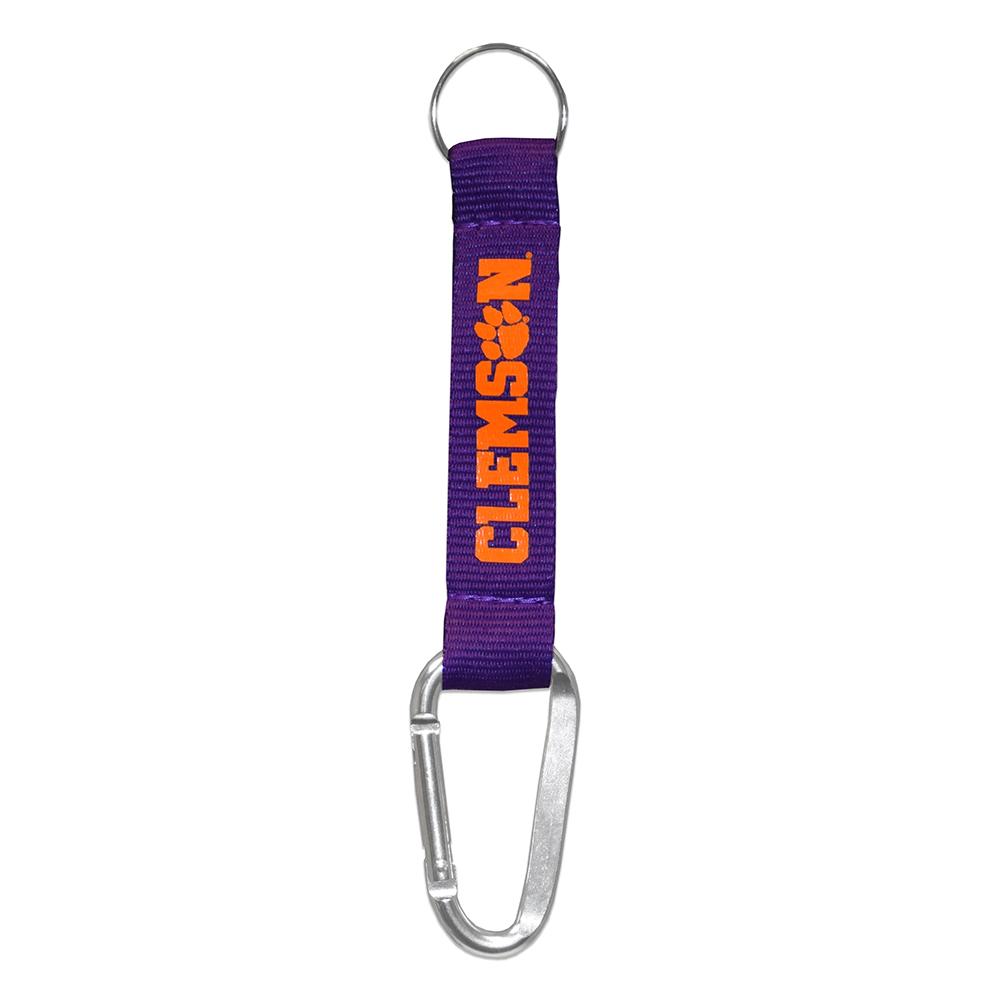 Purple Clemson carabiner keychain.