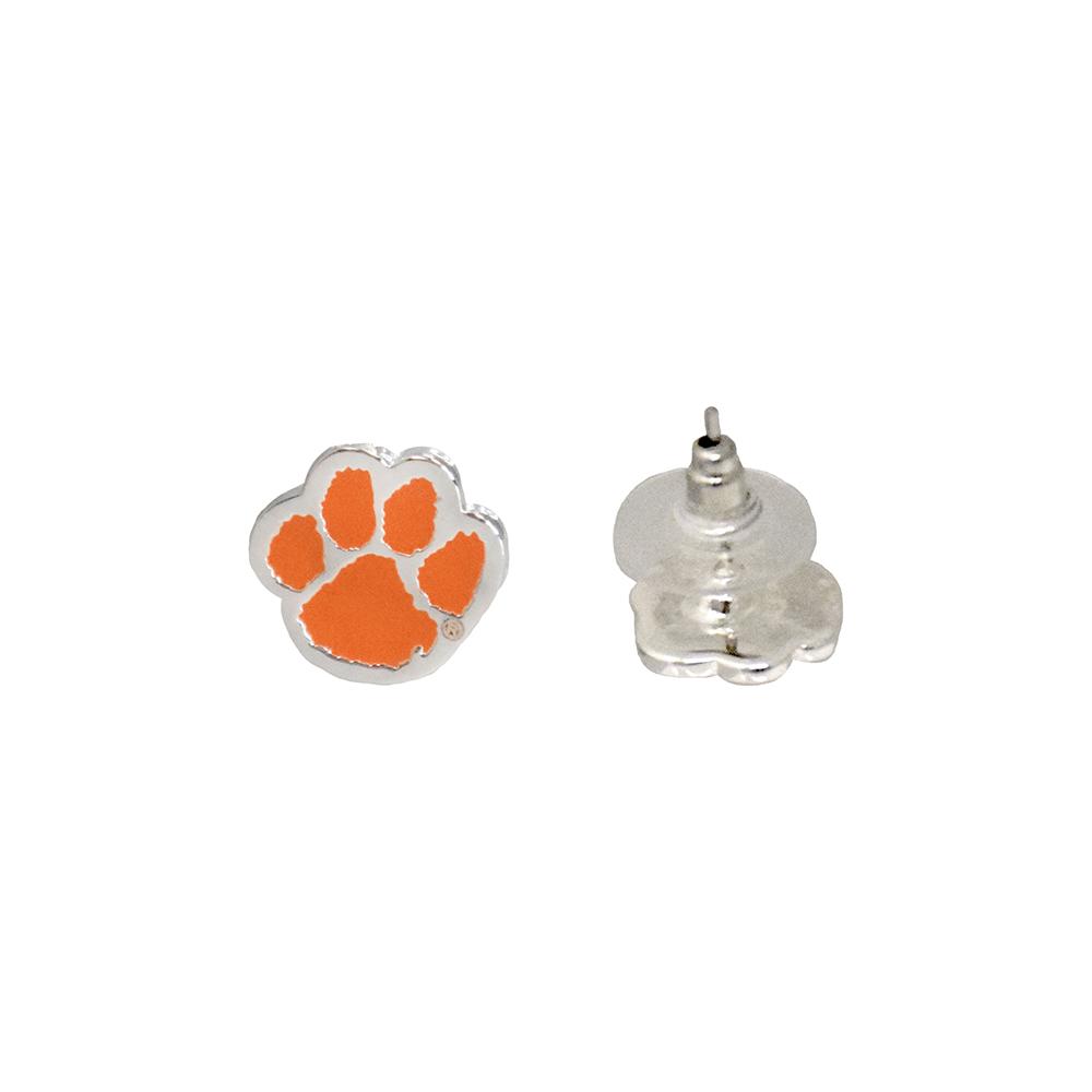 Stylish Clemson post earrings with stainless steel posts, showcasing team spirit.