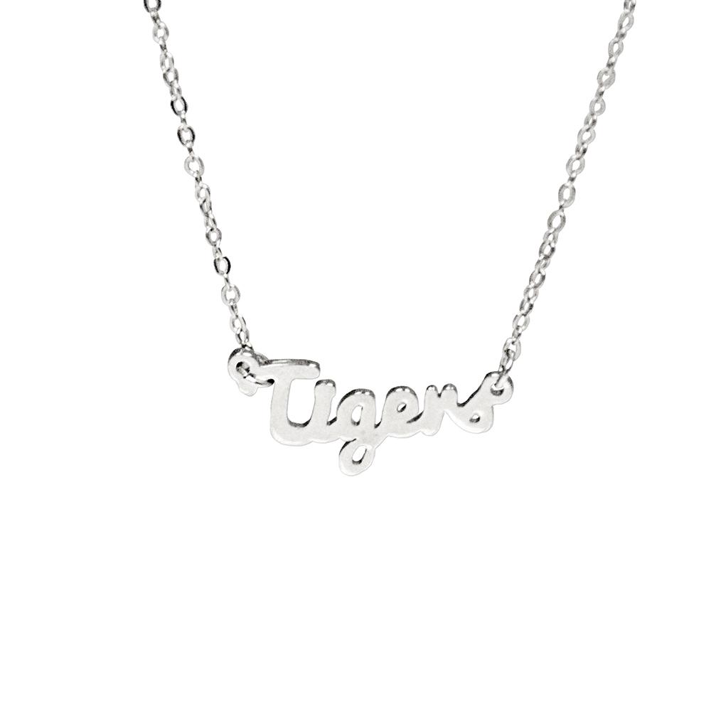 Clemson Tigers Script Necklace featuring a silver finish pendant and adjustable chain, perfect for fans.