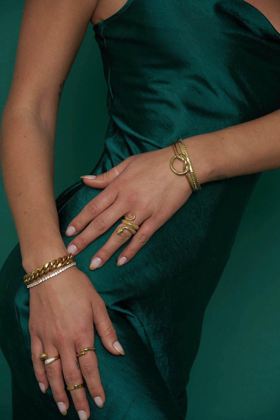 Cleo Snake Ring featuring an elegant snake design, crafted with 18k gold plating, tarnish resistant and hypoallergenic.