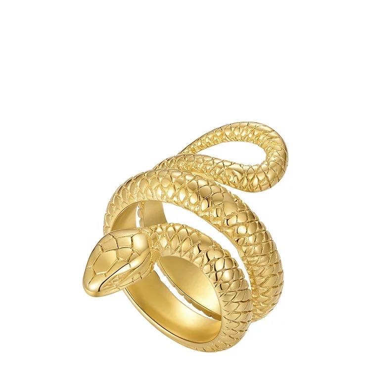 Cleo Snake Ring featuring an elegant snake design, crafted with 18k gold plating, tarnish resistant and hypoallergenic.