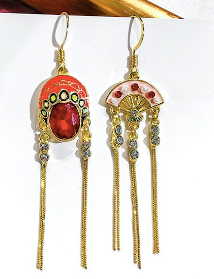 Elegant CLNLP Opera Face Earrings made of alloy and 925 silver, adorned with sparkling rhinestones in a unique opera face design.