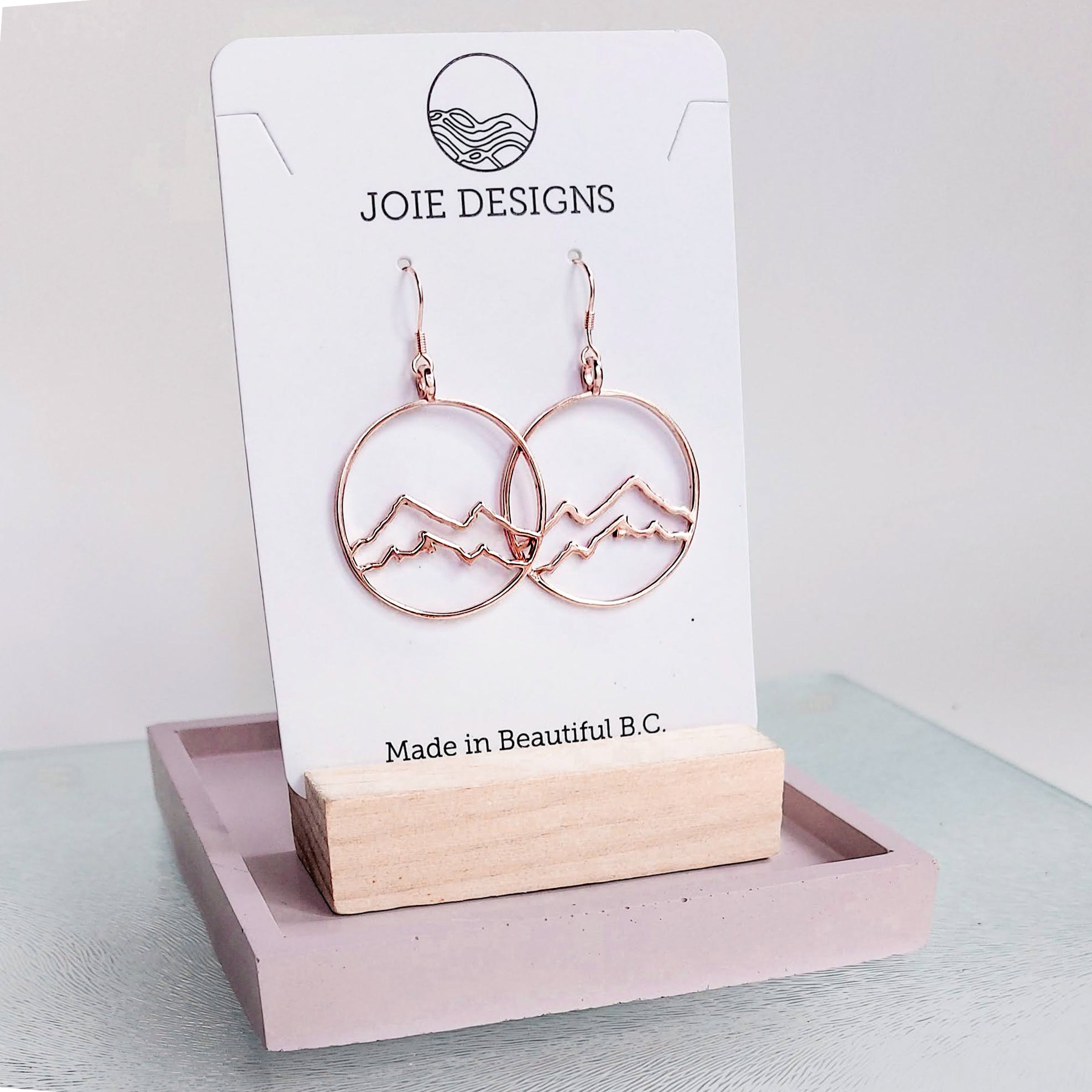 Coastal Mountain Circle Earrings in solid sterling silver with optional 18k gold plating, featuring a mountain circle design and French ear wires.