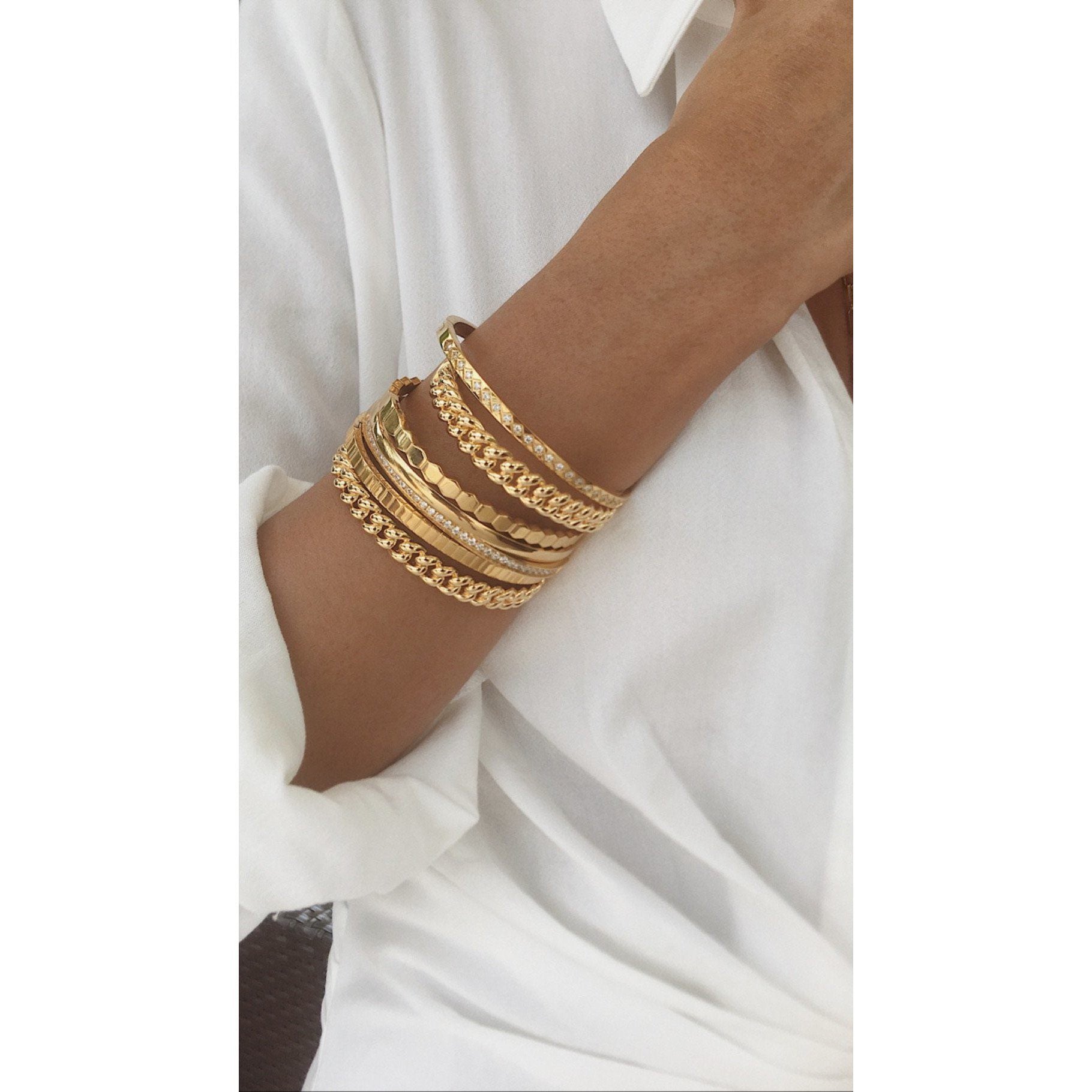 Elegant Codie Bracelet featuring 18k gold plating over stainless steel with a hinge closure.