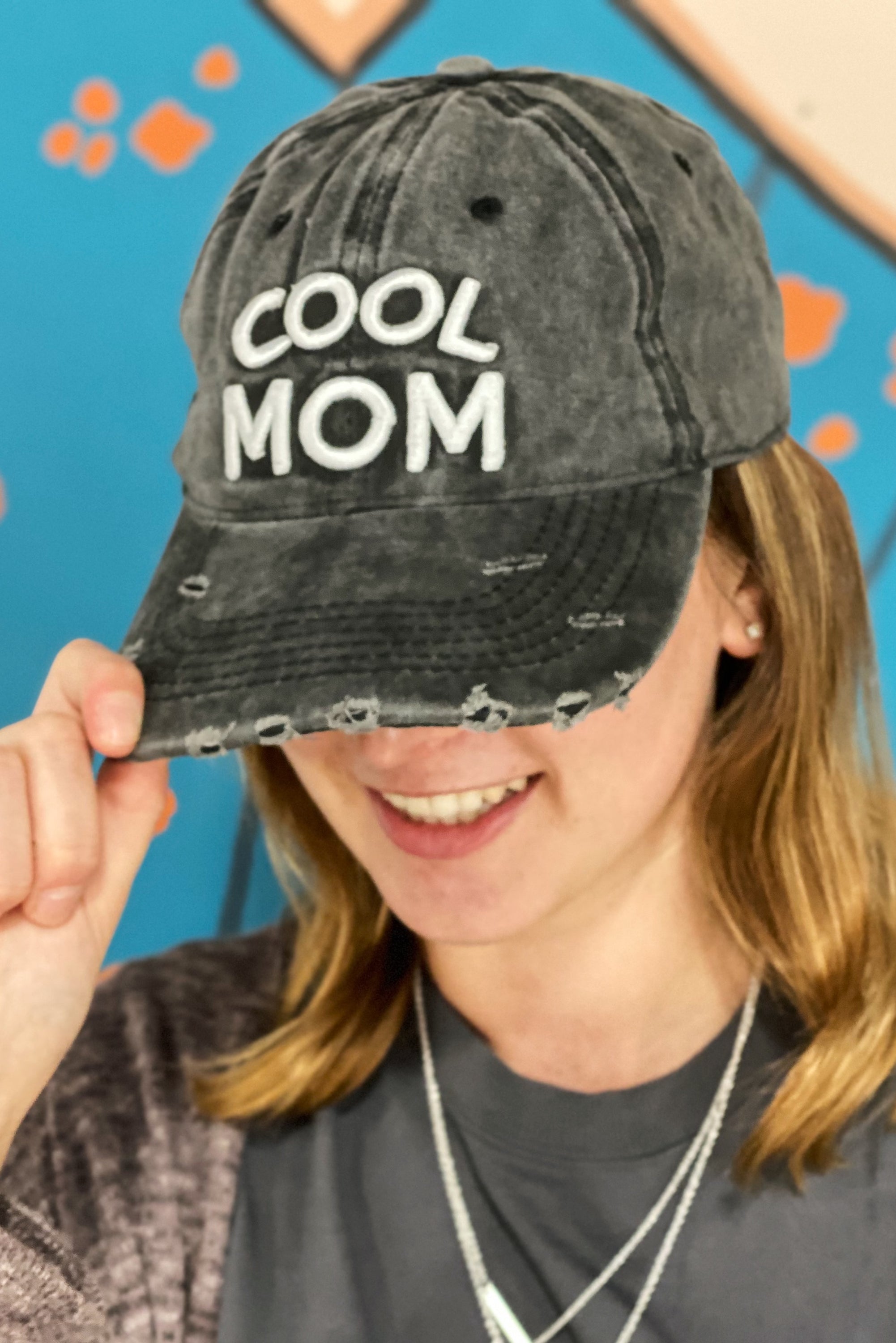 Cool Mom Ball Cap in dark gray with white embroidery, featuring a curved bill and adjustable strap, perfect for stylish moms.