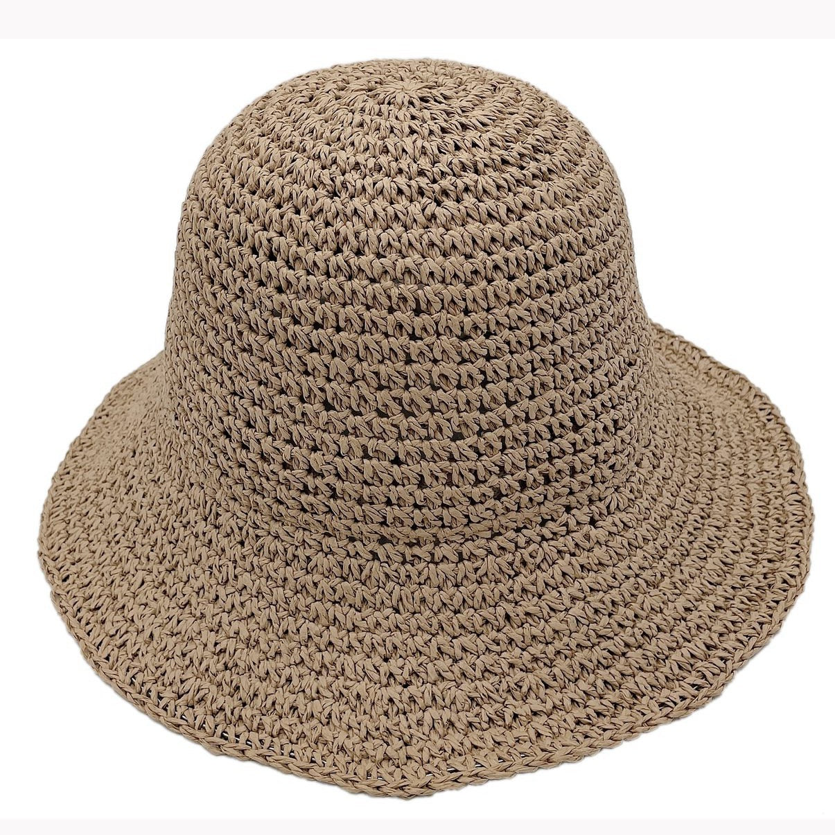 Collapsible Summer Bucket Hat made of straw with a moldable wire brim, perfect for summer outings and travel.