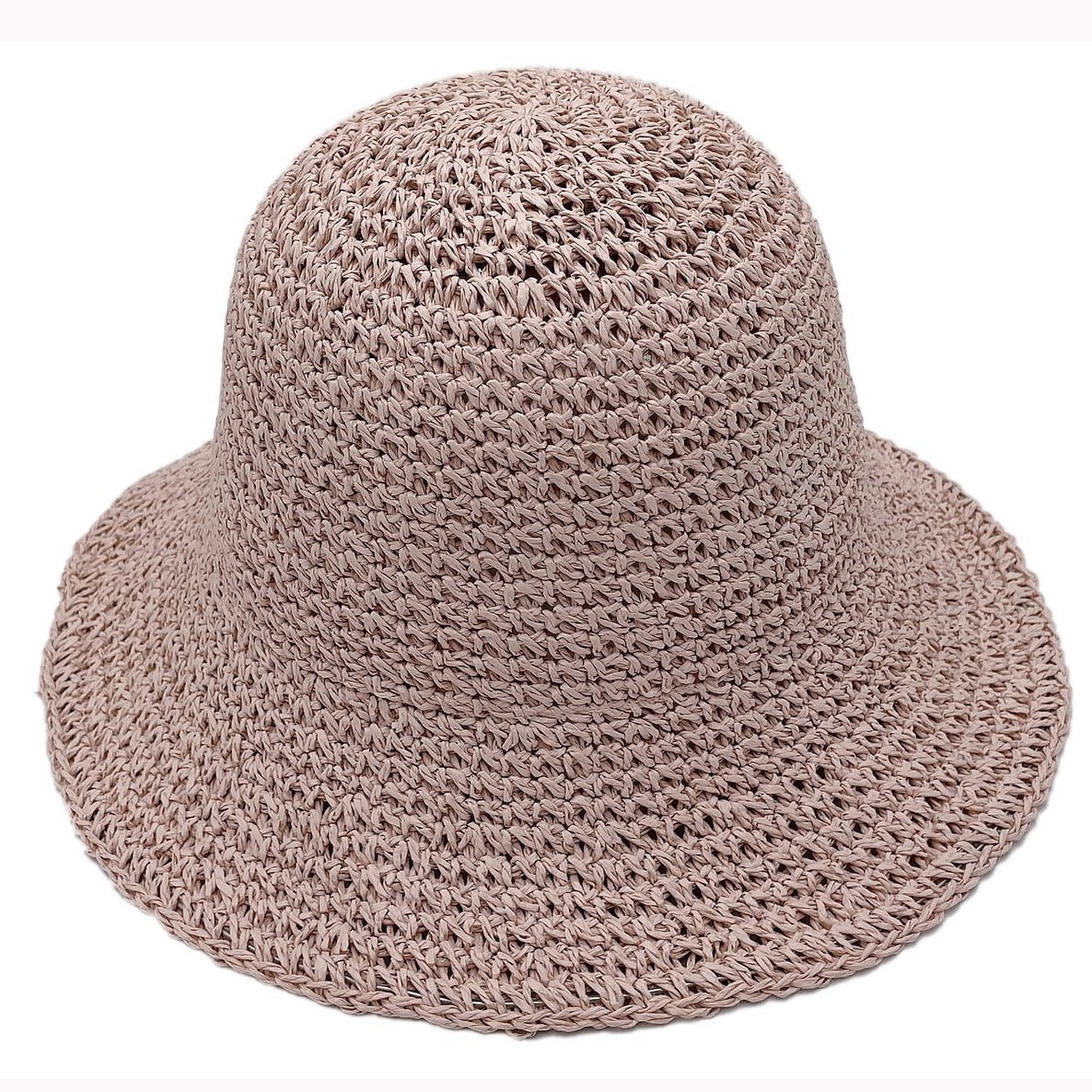 Collapsible Summer Bucket Hat made of straw with a moldable wire brim, perfect for summer outings and travel.