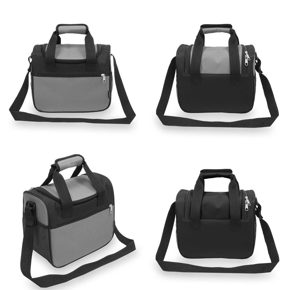 Large cooler/lunch bag in black with adjustable shoulder strap, zippered compartments, and durable polyester material.