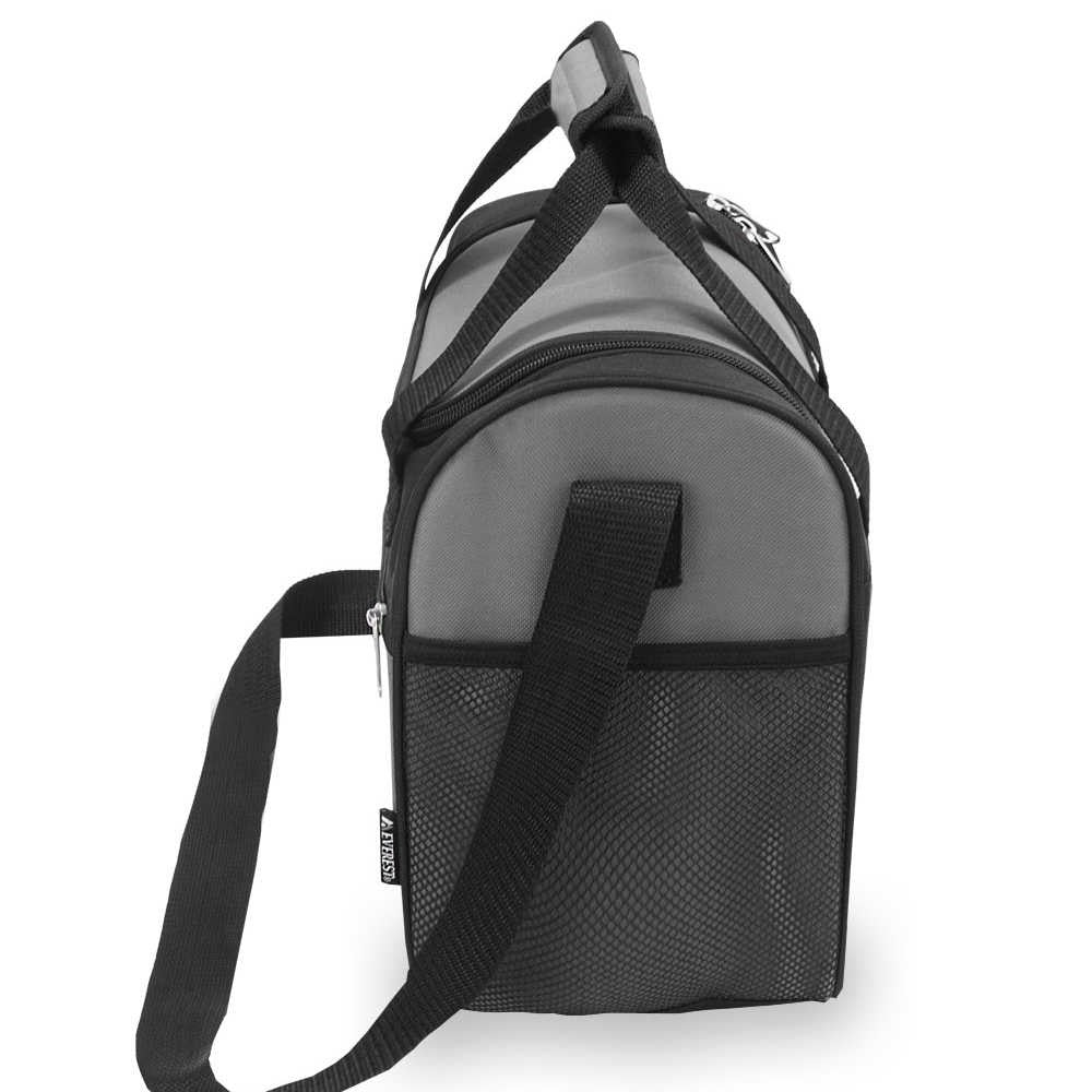 Large cooler/lunch bag in black with adjustable shoulder strap, zippered compartments, and durable polyester material.