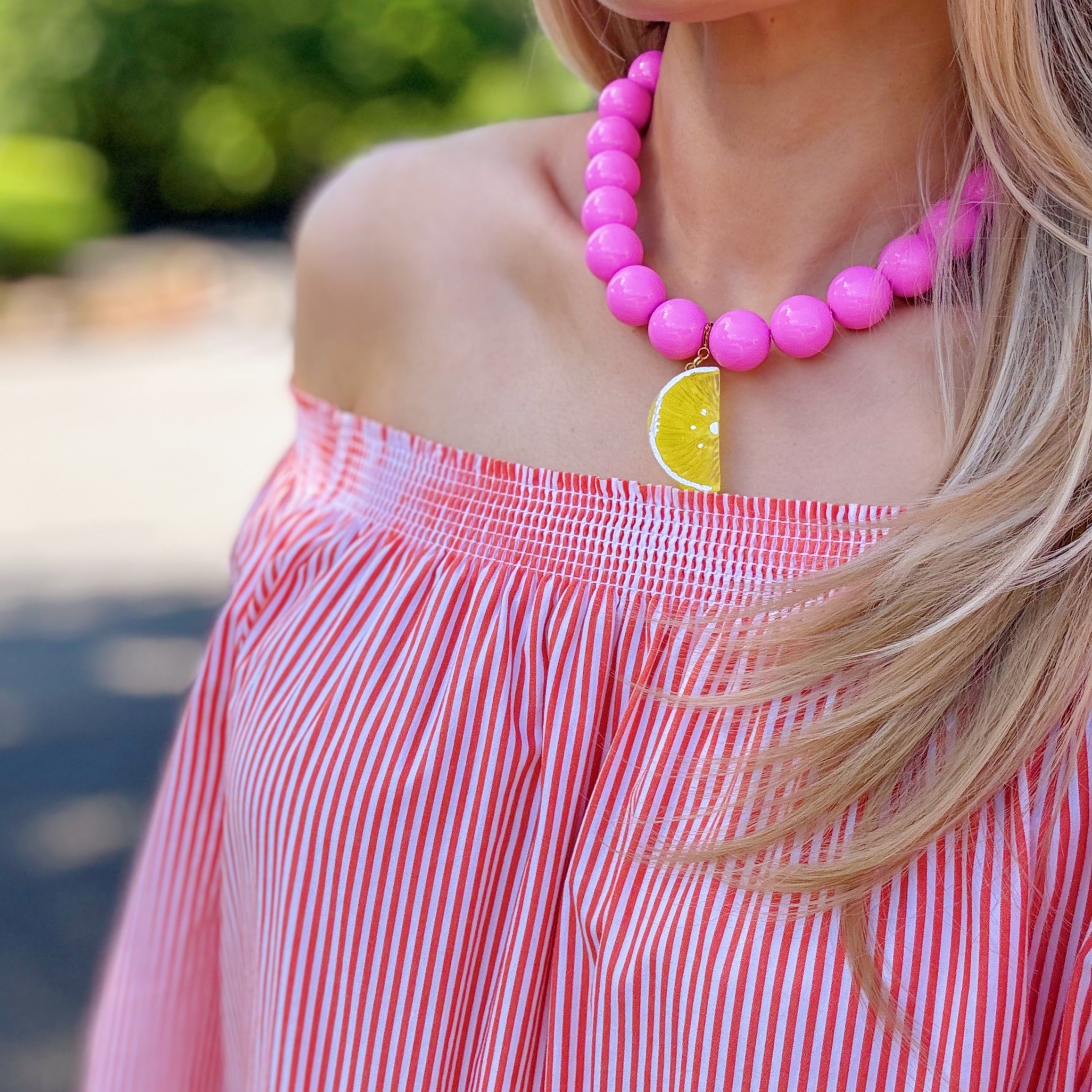 Color Bauble Sweet Fruit Lovely Necklace featuring colorful baubles and fruit pendants, elegantly designed with 18k gold plated brass.