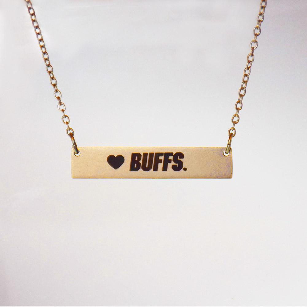 Colorado Buffaloes Bar Necklace with gold finish and adjustable chain, showcasing team spirit and style.