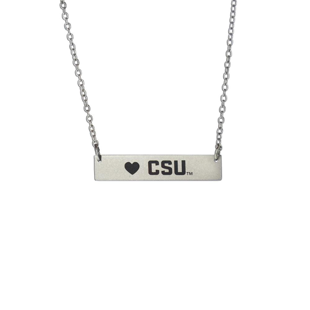 Colorado State Rams Bar Necklace with silver finish and adjustable chain, showcasing school spirit.