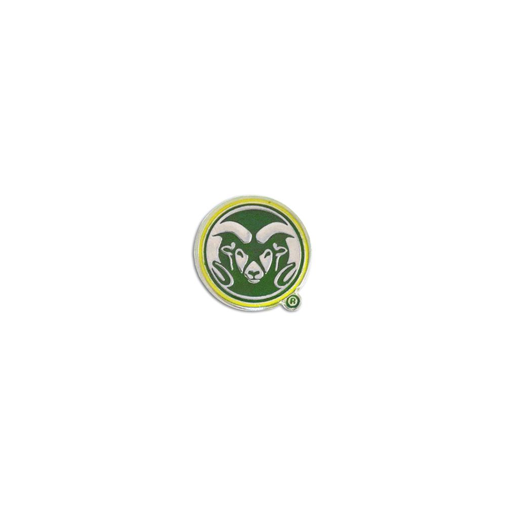 Colorado State Rams Enamel Pin with silver finish, showcasing school spirit.