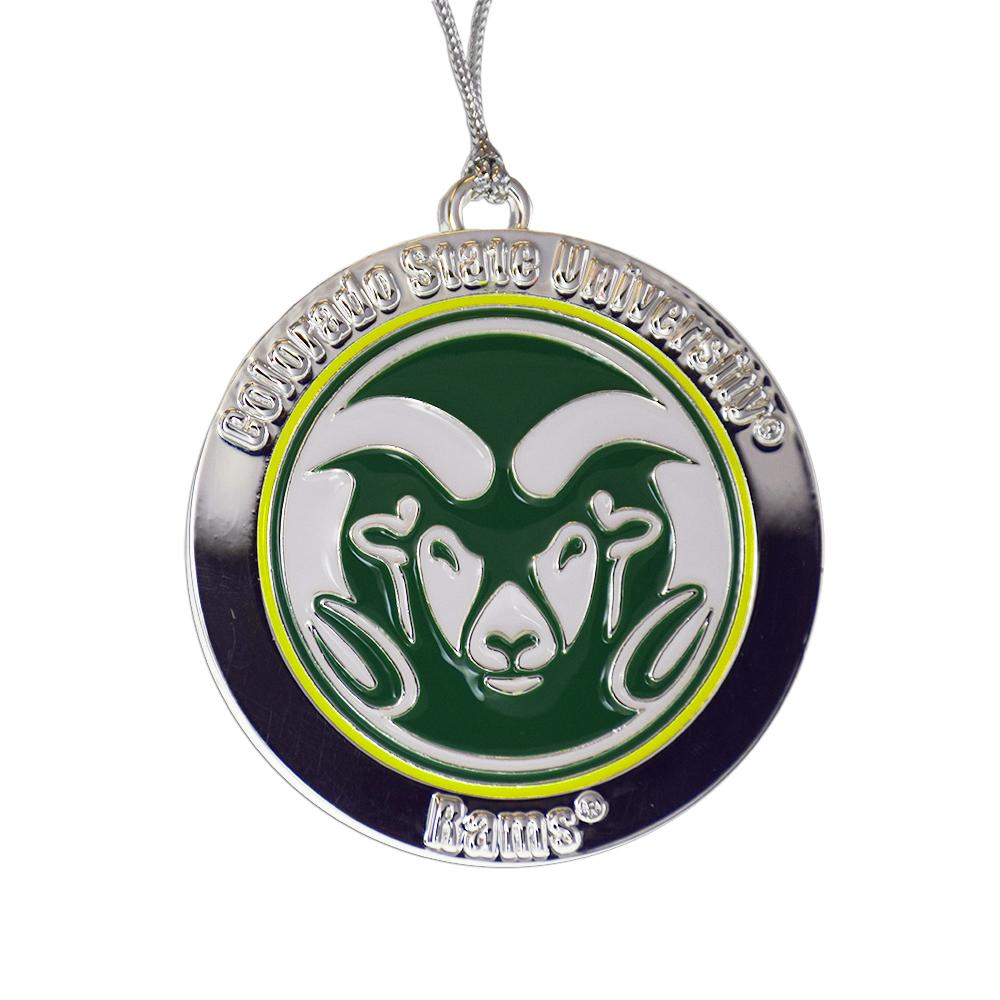 Colorado State Rams Metal Ornament featuring the Rams logo, perfect for holiday decorations and school spirit displays.