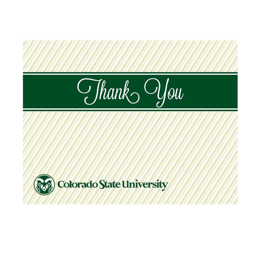 A pack of Colorado State Rams Thank You Cards with envelopes, featuring the university logo and vibrant colors.