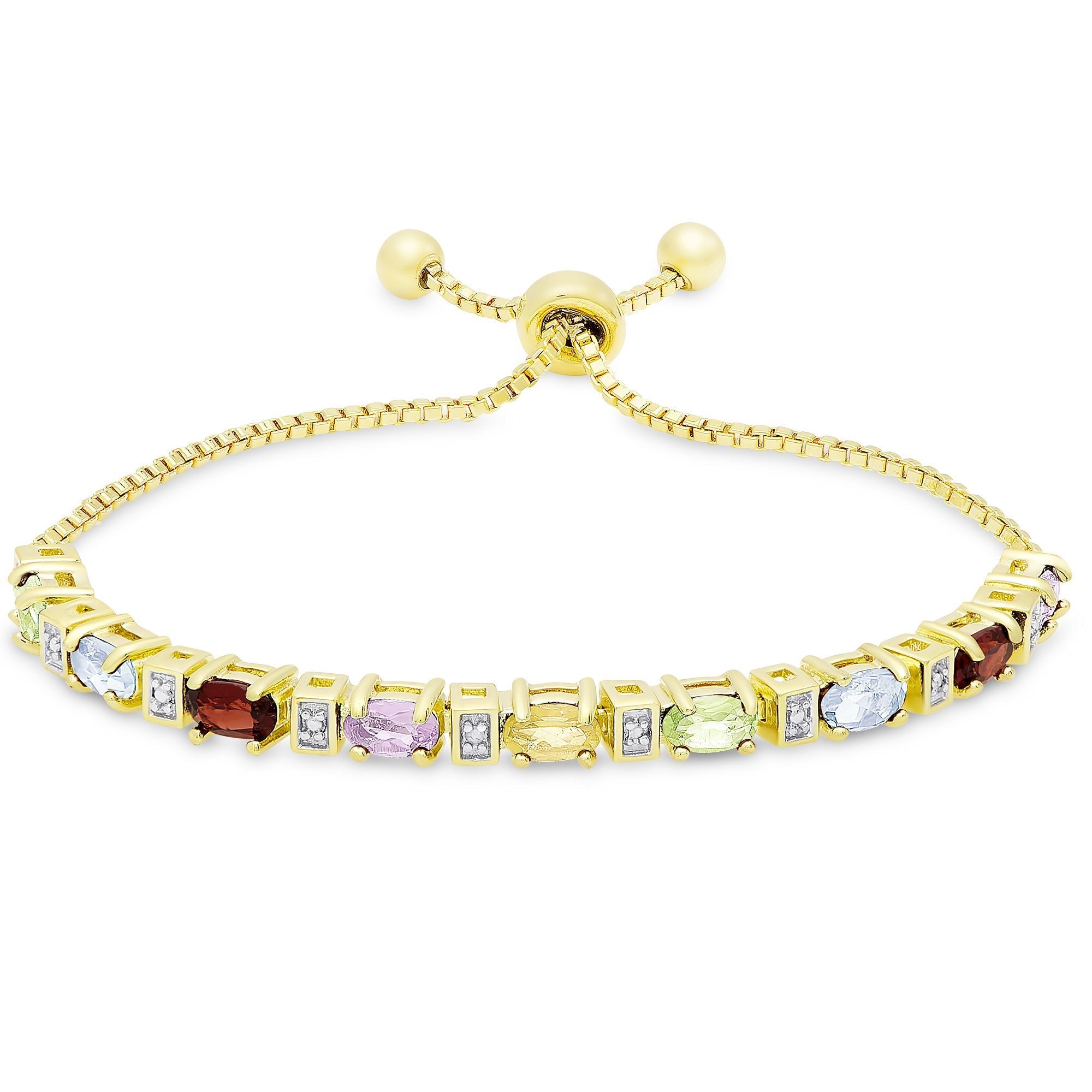 Colors of the Rainbow Bolo Adjustable Bracelet in 18K Gold Plated, showcasing vibrant colors and a lobster clasp closure.